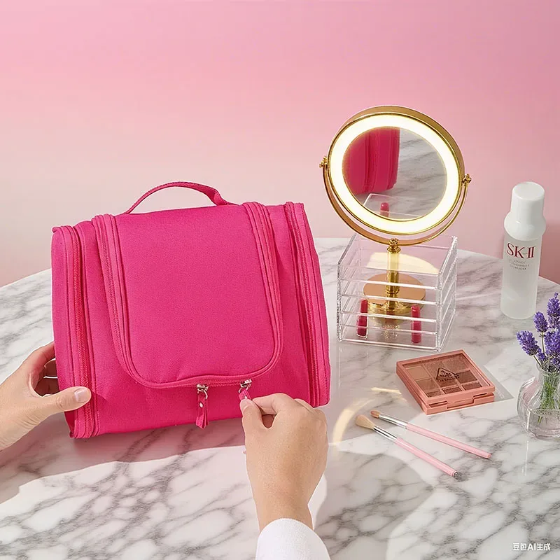 sac de toilette multifonctionnel suspendu, organiseur de cosmétiques portable et imperméable pour les voyages et la salle de bain