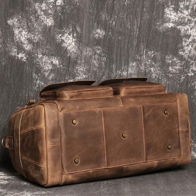 sac à main rétro marron pour hommes, sacoche en cuir de cheval fou, sac de voyage de grande capacité, sac d'affaires de week-end, sacoche à épaule unique