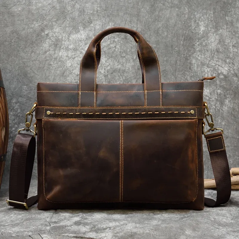 mode crazy horse mallette en cuir sac hommes sacs pour ordinateur portable hommes officetote sac en cuir de vache sac à main a4 portefeuille hommes sacs à main