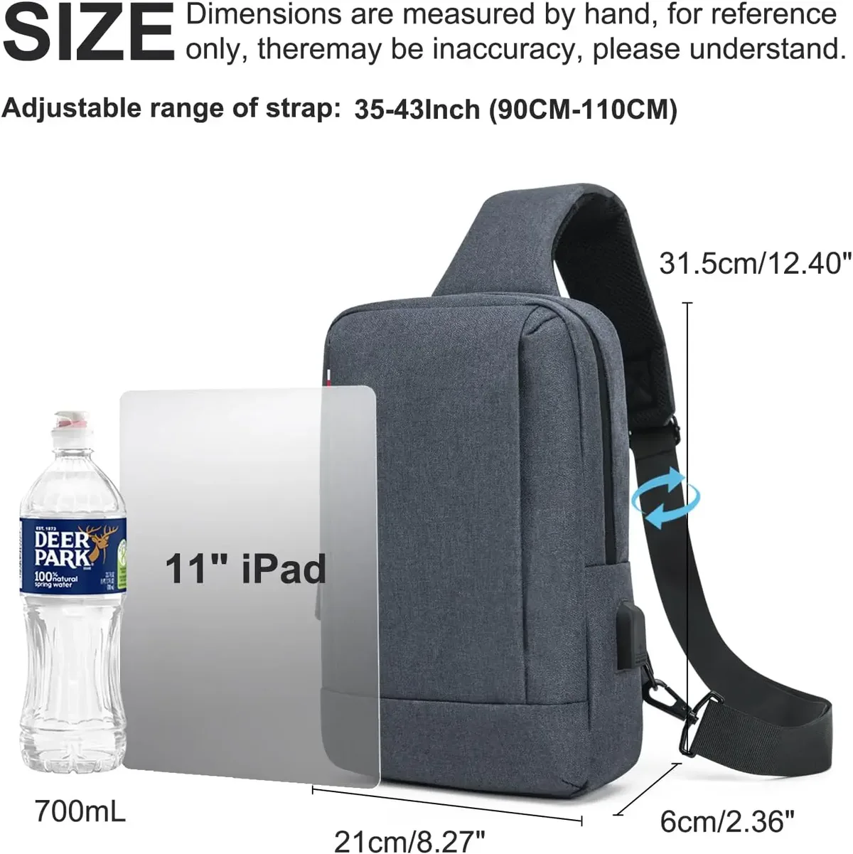 sac bandoulière pour homme avec port de chargement usb, petit sac messager, sac à bandoulière, sac à dos bandoulière pour femme