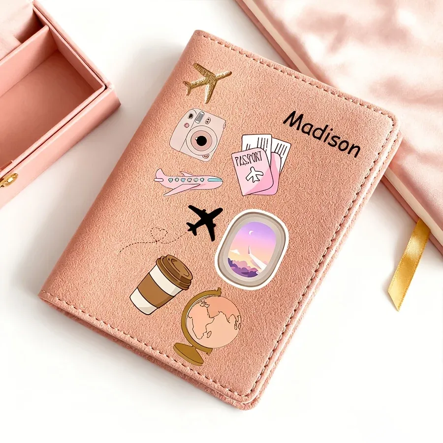 porte-passeport personnalisé avec nom et texte, étui de passeport à motif de dessin animé, en similicuir résistant aux rayures
