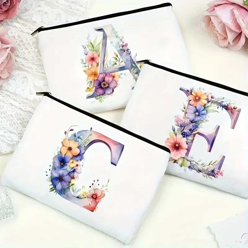 trousse de maquillage pour femme a-z lettre motif créatif sacs de maquillage sac de rangement sacs à fermeture éclair pochette de maquillage