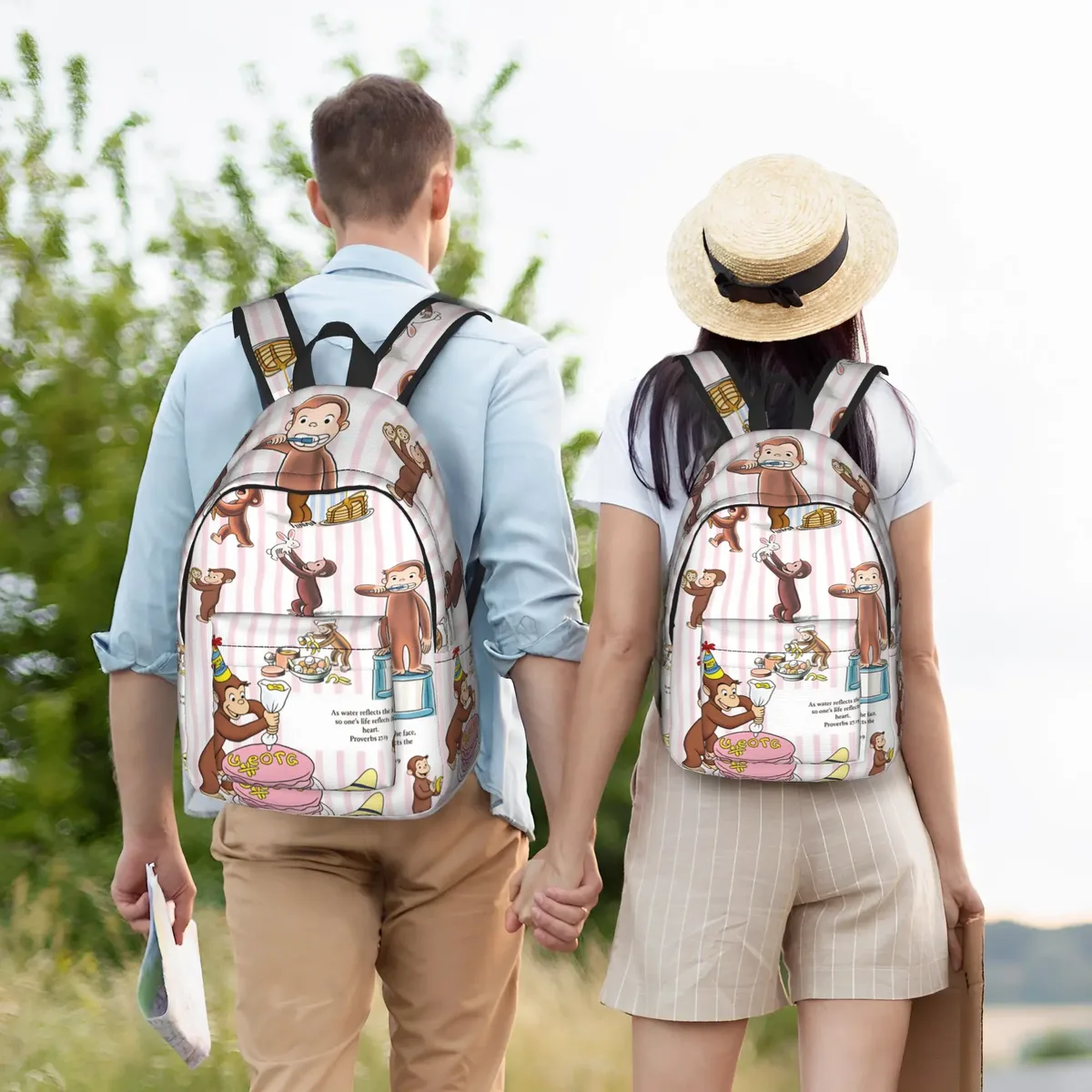 sac à dos curious george dessert activity stickers, sacs à dos de voyage pour filles, sacs d'école kawaii, grand sac à dos de créateur