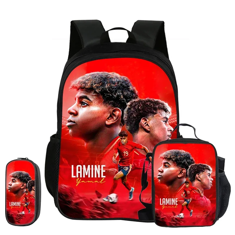 sac à dos enfant l-lamin yamal football star, ensemble de 3 pièces, sac à dos d'école, trousse à crayons, sac à livres avec sac à lunch, sac à dos de sport, cadeau pour enfants