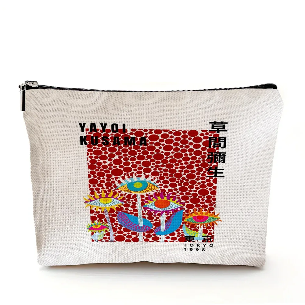 sacs à cosmétiques yayoi kusama art girl, double imprimé, motif pois japonais, sac à main de maquillage pour femme, organisateur de voyage, portefeuille enfant