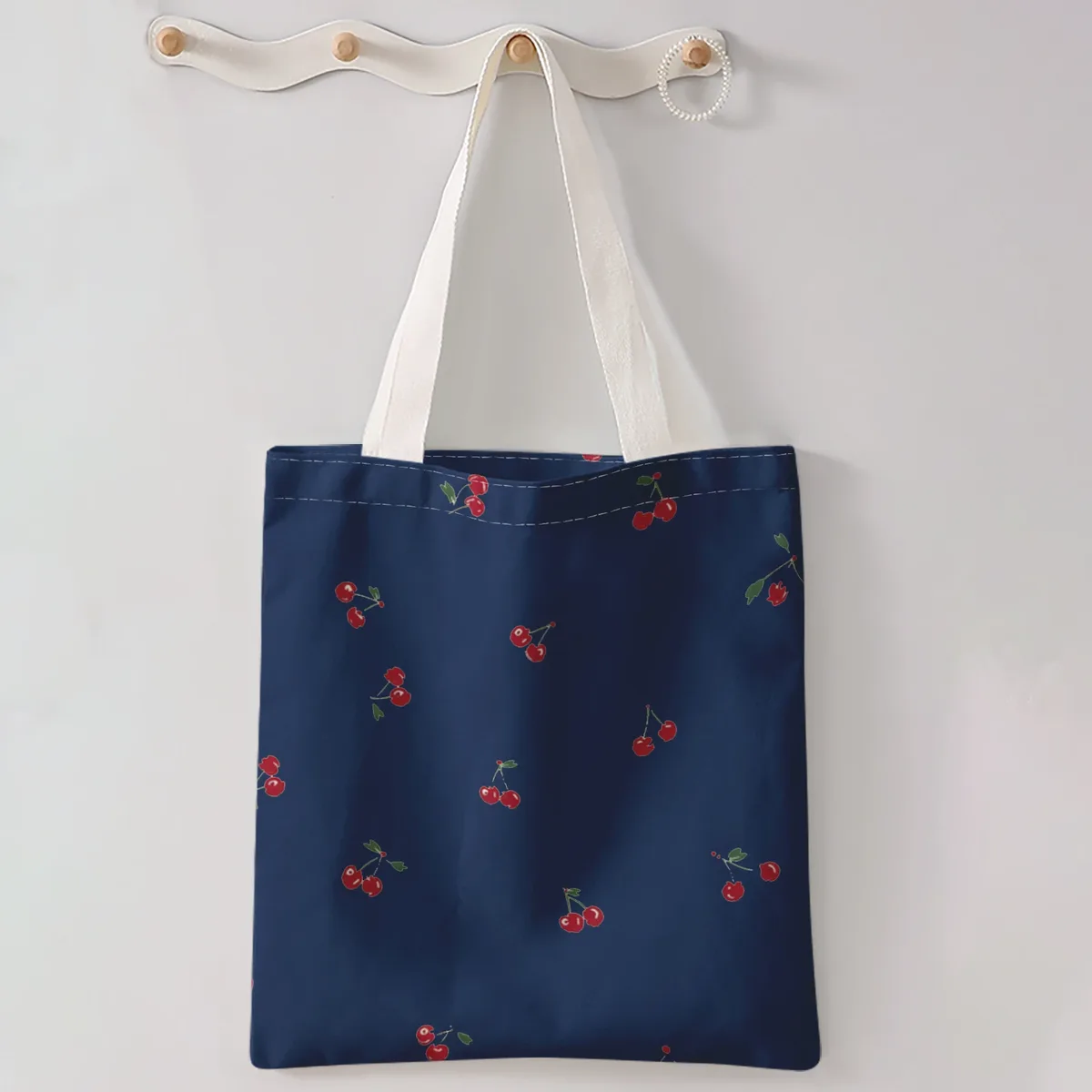 sac à main décontracté imprimé motif cerises, sac à dos réutilisable et tendance, sac à main multifonctionnel, sac de shopping en toile