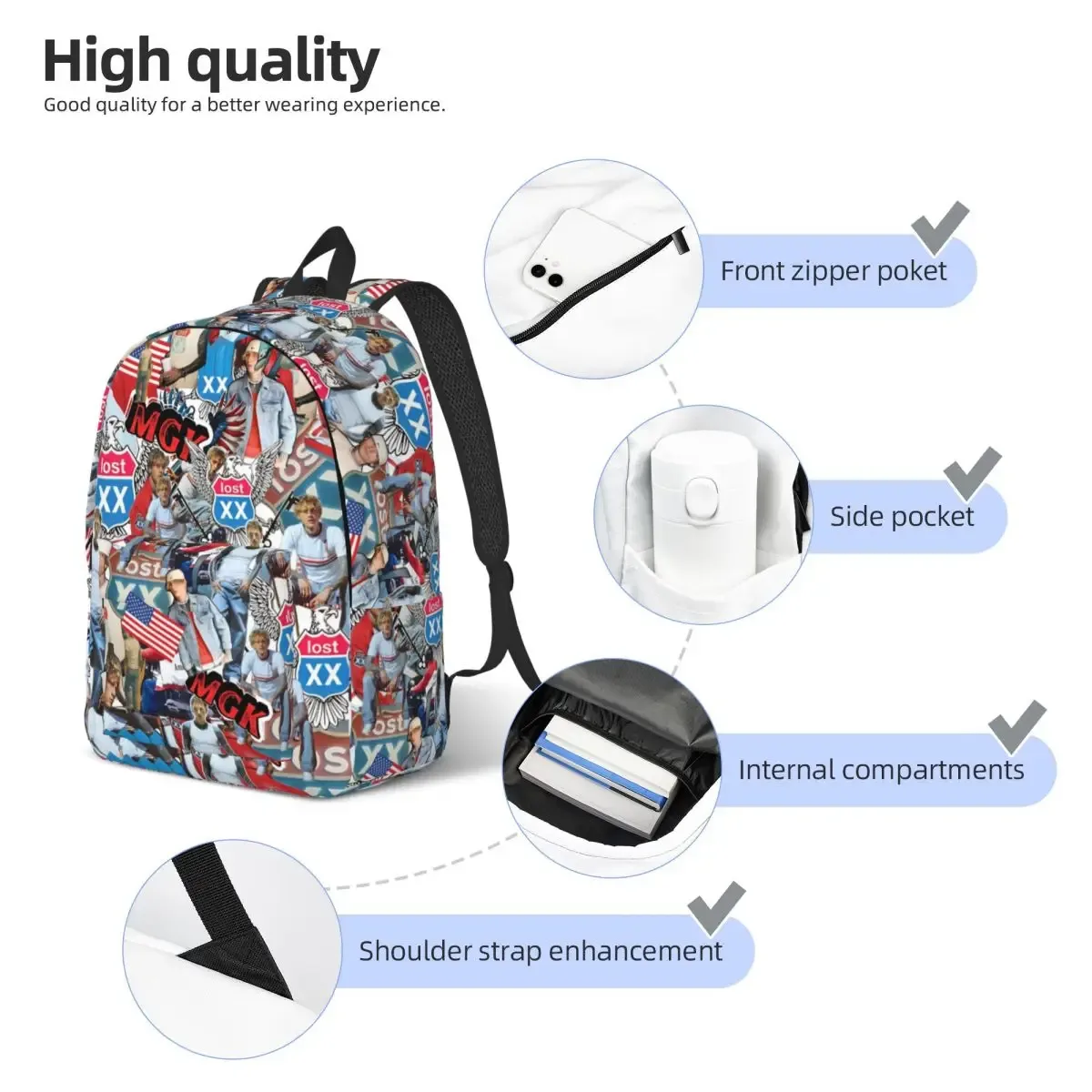 mgk lost americana tour 2025-2026 sac à dos adolescent durable lycée travail sac à dos pour hommes femmes ordinateur portable sacs en toile