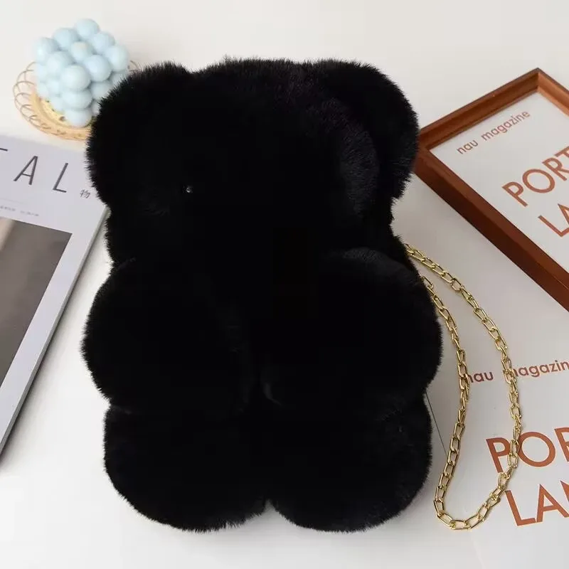 nouveau ours en peluche sac à dos à bandoulière fille sac de messager créatif mignon sac à chaîne belle moelleux fille dessin animé sac
