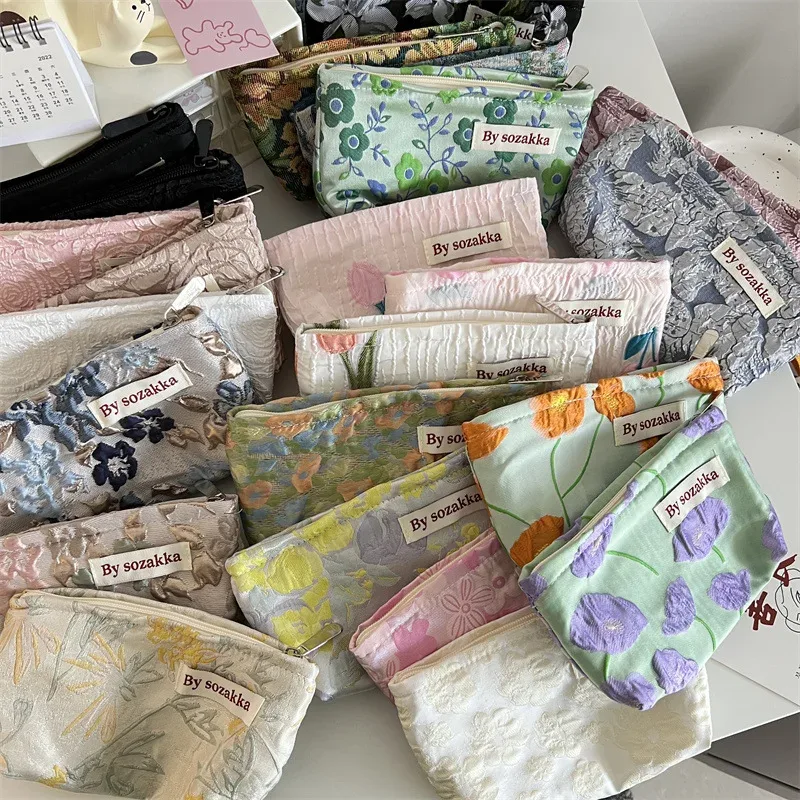 trousse de maquillage à fermeture éclair pour femmes, nouveaux sacs à cosmétiques, organiseurs, instituts floraux, stockage de poudres, trousse de maquillage, voyage