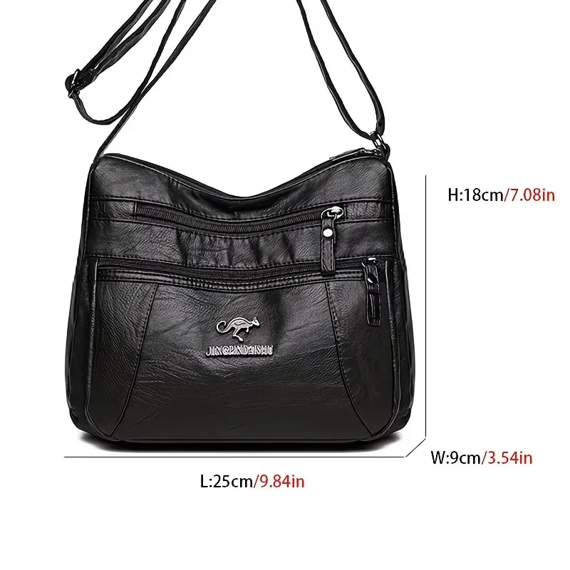 sac bandoulière en similicuir souple avec plusieurs poches zippées, idéal pour le quotidien, le travail et les voyages, avec sangle réglable