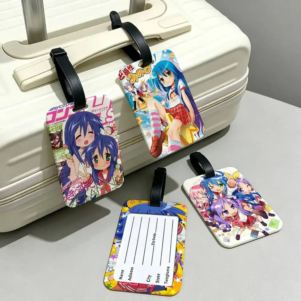 étiquette de bagage anti-perte anime lucky star en pvc, porte-carte d'identité, étiquette de nom pour voyage en plein air