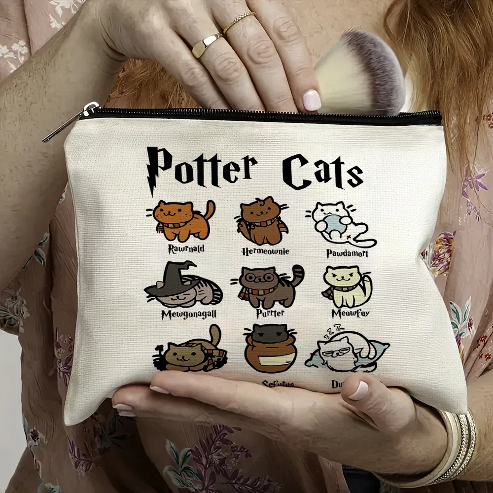 décontracté dessin animé pottere chat femmes organisateur de voyage enfant portefeuille fille sac cosmétique double impression dame mariage maquillage sacs sac à main
