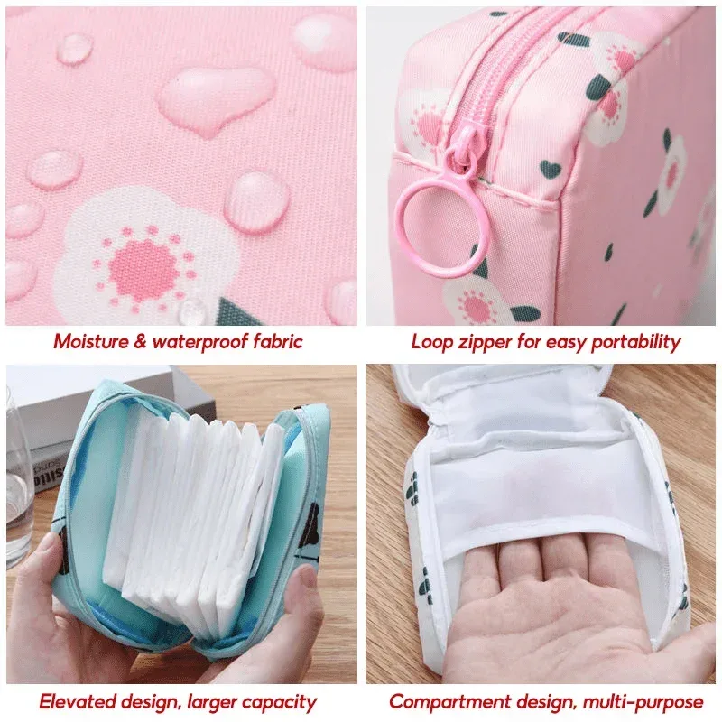 sac de rangement multifonction portable pour serviettes hygiéniques, pochette pour tampons, sac cosmétique, organisateur de maquillage, sacs pour serviettes hygiéniques pour filles