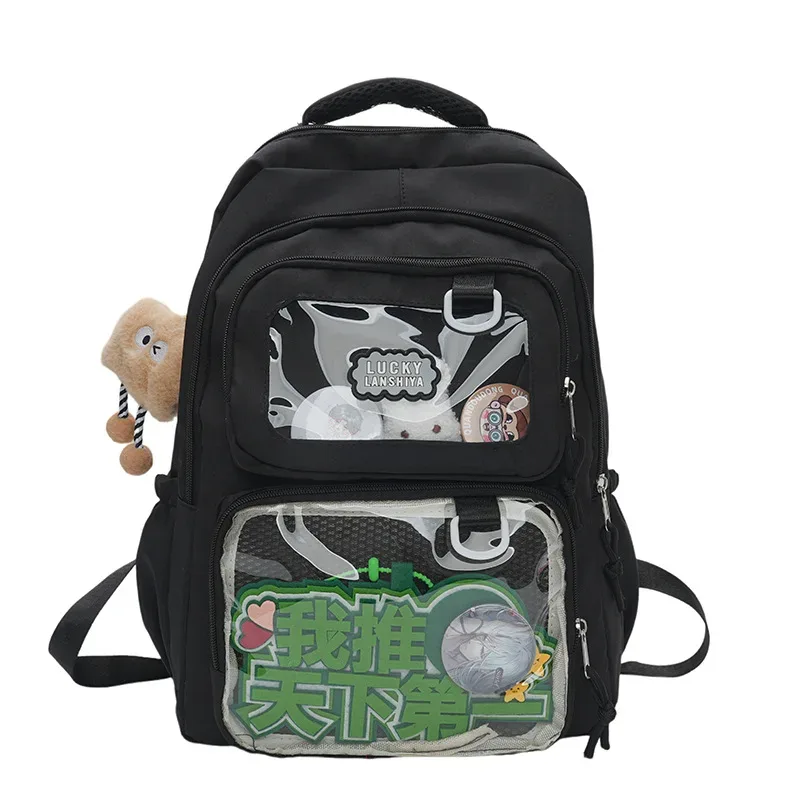 sac à dos scolaire transparent grande capacité, sac à bandoulière double pour étudiants, en tissu oxford imperméable, ultra léger, style mignon