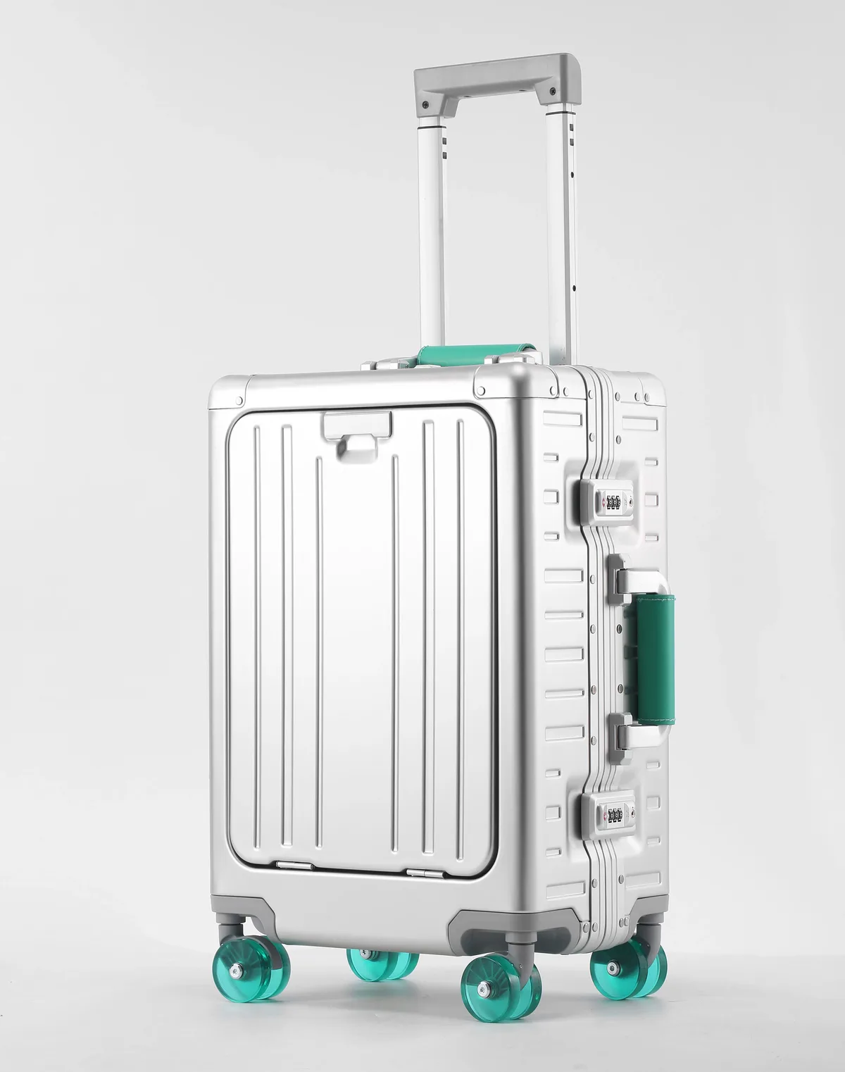 valise aiweiny en alliage d'aluminium et de magnésium, ouverture frontale, 360° ° valise de voyage/à main avec roues silencieuses en tpe, serrure tsa