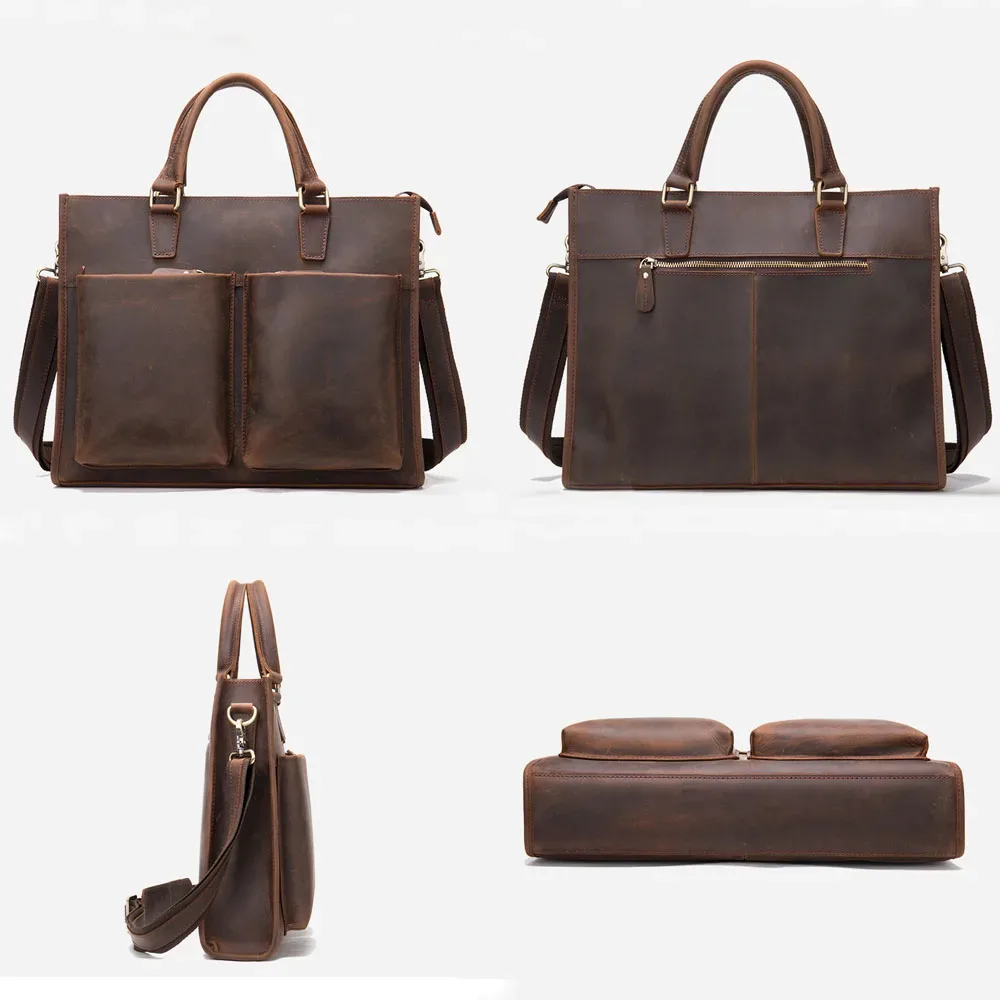 sac à main rétro en cuir pour homme, sacoche de bureau pour ordinateur portable de 14 pouces