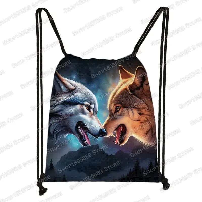 sac à dos loup hurlant sous le clair de lune et tigre coloré pour hommes et femmes, sacs à cordon de proximité en plein air, sacs de voyage pour étudiants