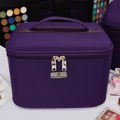 trousse à cosmétiques imperméable en tissu oxford, sac à cosmétiques multicouche de grande capacité, sac à bandoulière portable pour femme