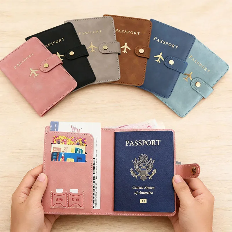étui porte-passeport en cuir pour essentiels de voyage, portefeuille cartes de crédit, housse de passeport pour femme/homme avec boucle