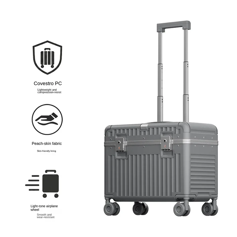 valise cabine en aluminium de 18 pouces, bagage de voyage, valise à roulettes de 20 pouces avec serrure à code, coffret de maquillage, boîte de rangement.