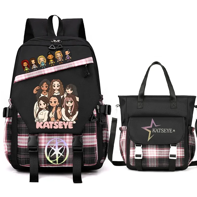 sac à dos vintage katseye girl group pour femmes, sac à dos tendance katseye avec sac bandoulière, sac à dos multifonctionnel pour étudiants, cadeaux