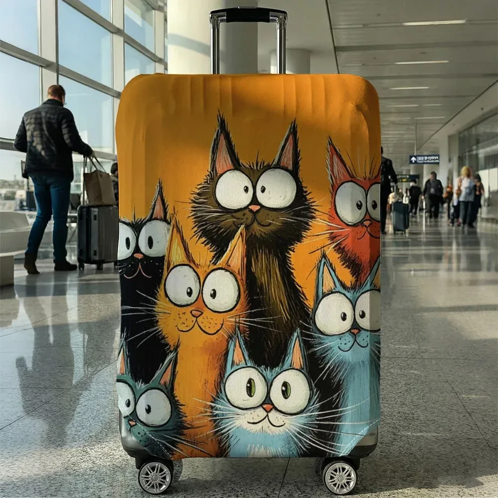 housse de bagage imprimée chat de dessin animé, adaptée aux bagages de 18 à 32 pouces, manchon de poignée de bagage, accessoires de voyage