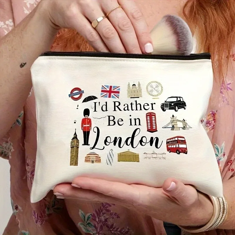 sac à cosmétiques imprimé london, trousse de maquillage légère à fermeture éclair, sac sur le thème de la culture de voyage mignon, pochette de rangement de maquillage de voyage