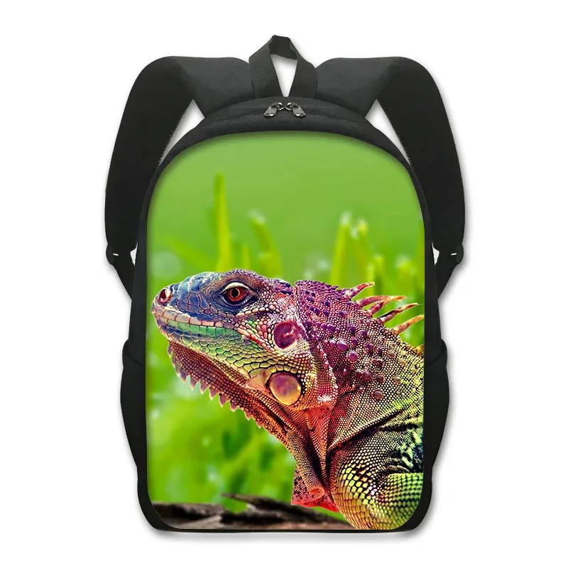 sac à dos imprimé animal de compagnie de 16 pouces pour femme et enfant, fourre-tout d'école, de voyage, avec grenouille, caméléon, serpent, araignée, livre, cadeau