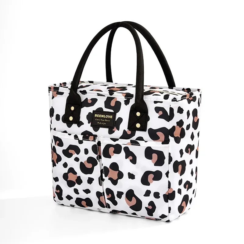 sac de boîte à déjeuner isolé étanche, fourre-tout multi-poches, sac de rangement des aliments imprimé léopard/arc pour le travail et l'école