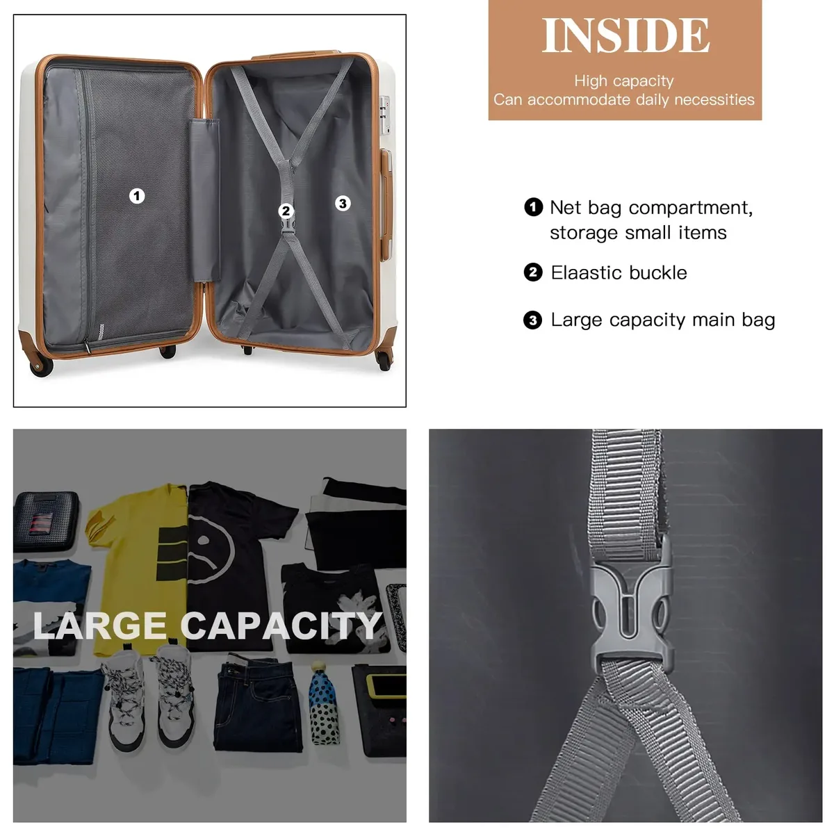 valise kono valise trolley légère et rigide avec 4 roues jumeaux et serrure tsa matériau abs (s m l)
