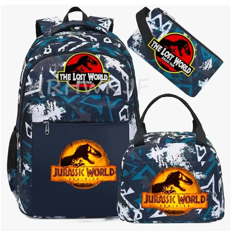 sac à dos jurassic world park, sac à dos de voyage camouflage dinosaure avec sacs à lunch, sacs d'école pour ordinateur portable pour femmes et hommes, 3 pièces