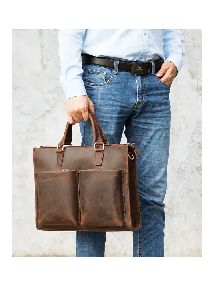 sac à main rétro en cuir pour homme, sacoche de bureau pour ordinateur portable de 14 pouces