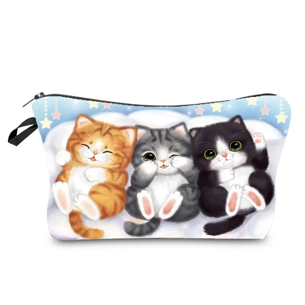 dessin animé fleur chien chat mignon imprimé femmes sac cosmétique en plein air portable voyage trousse de toilette personnalisable trousse de toilette trousse de maquillage