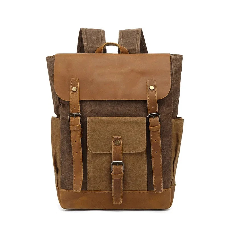 sac à dos pour homme, sac à dos d'ordinateur portable imperméable pour voyage, sac à dos vintage en toile cirée, sac à dos en cuir pour homme, sac d'école