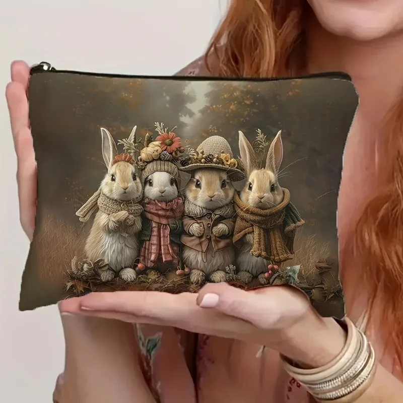 trousse de maquillage rétro lapin de pâques, 1 pièce, pochette à fermeture éclair durable et ne se décolore pas, organisateur de voyage léger et pliable, accessoires pour lapin