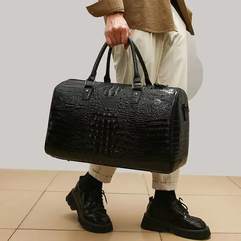 sacs de voyage en cuir d'alligator véritable de vache 2026, sacs de luxe pour hommes, grande capacité, sacs à bandoulière portables, sacs de voyage de marque