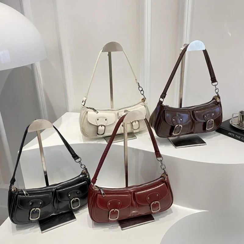 petit sac à main en cuir pu pour femme, sacs sous les bras pour femme, sacs à main à double poche, pochette vintage, mode initiée, y2k