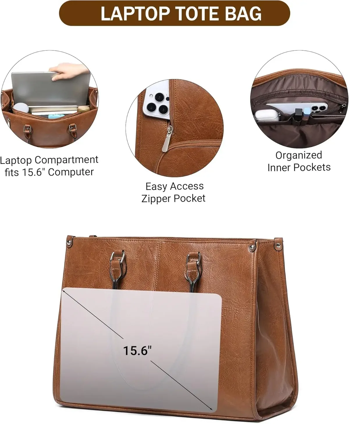 sac à main pour ordinateur portable 2 en 1 avec compartiment isotherme pour le déjeuner pour femmes au travail, sac à déjeuner en cuir pu avec compartiment pour ordinateur de 15,6 pouces