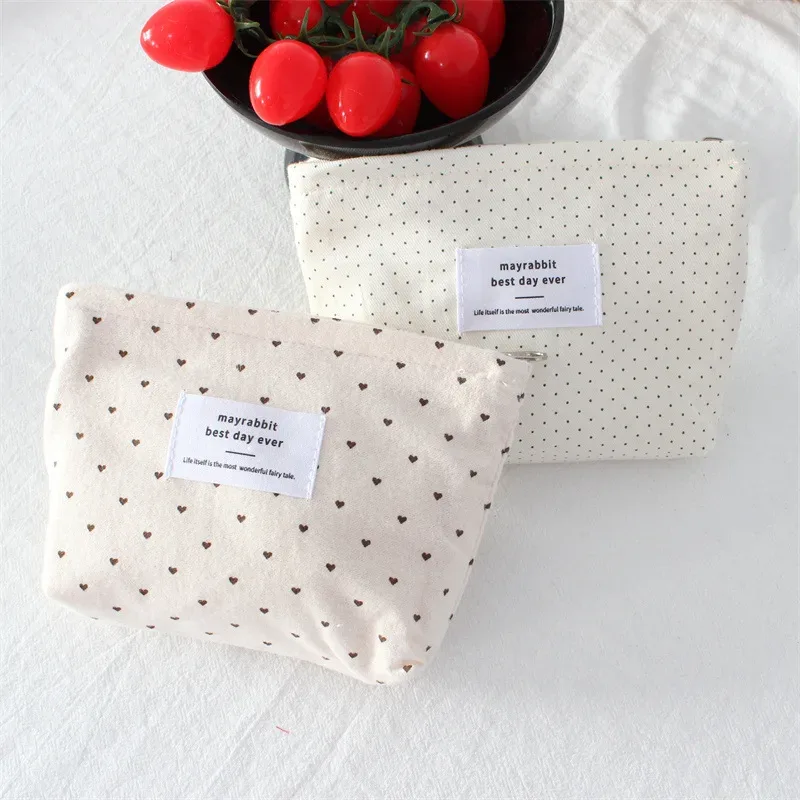 sac de maquillage coréen ins dot love pour rouge à lèvres, pochette pour femme, petits sacs à cosmétiques, sacs intérieurs, sacs de rangement de voyage, trousse de toilette