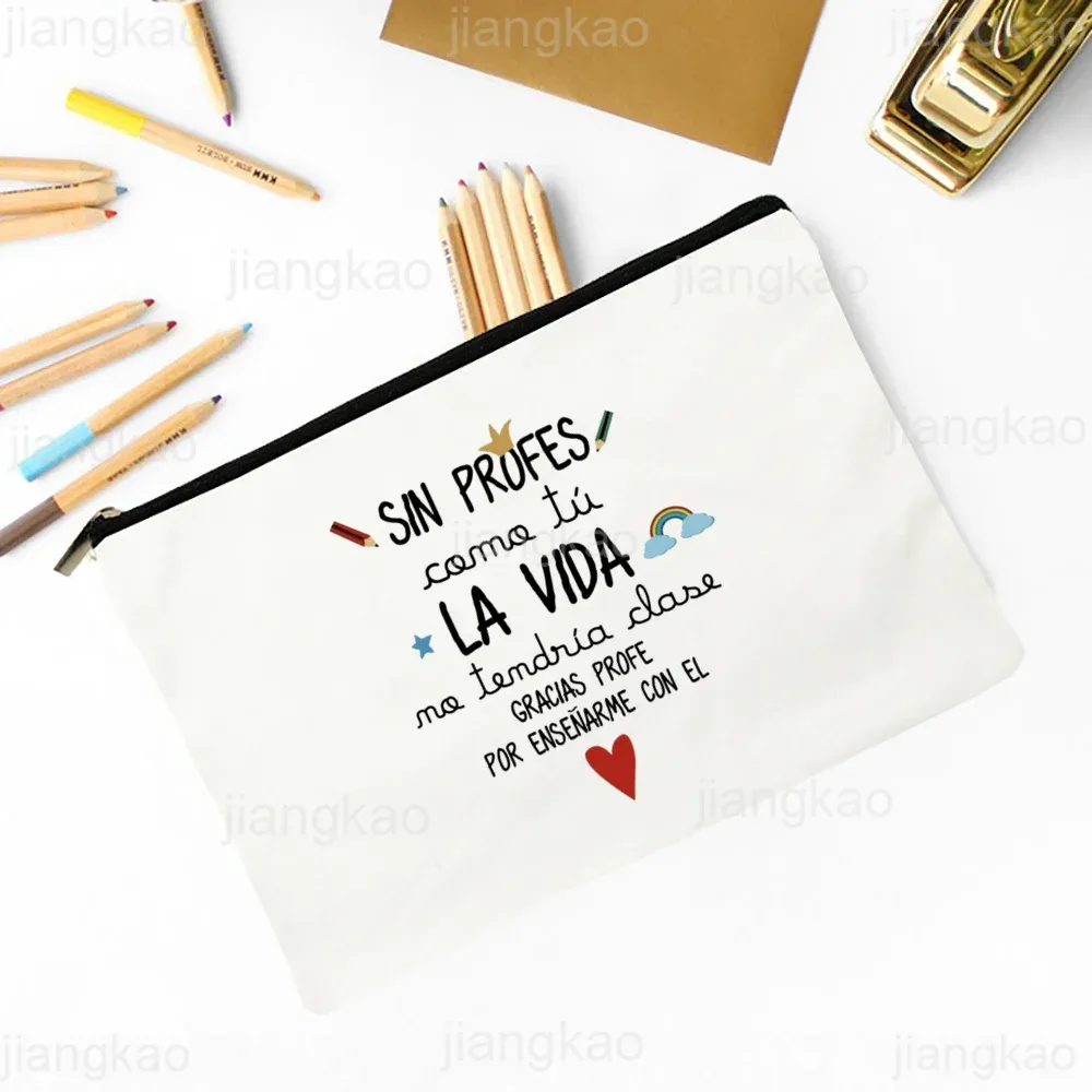 meilleur professeur du monde sac de maquillage imprimé espagnol nécessaire de voyage pochette de rangement d'articles de toilette sacs à crayons cadeau de diplômé pour enseignant