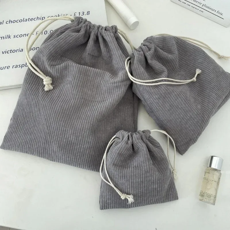 sacs cosmétiques en velours côtelé de couleur unie avec cordon de serrage, sac de rangement pour cadeaux de noël, sac de voyage, organiseur de maquillage, pochette pour rouge à lèvres