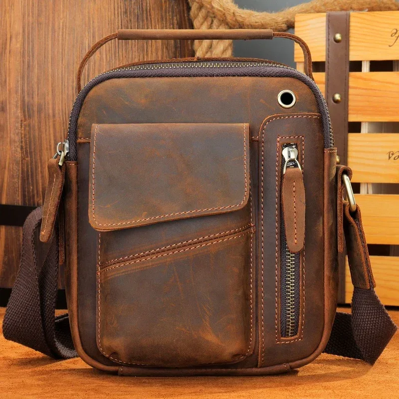 Nouveau sac à bandoulière en cuir de vache pour hommes décontracté grande capacité sac à bandoulière pour hommes