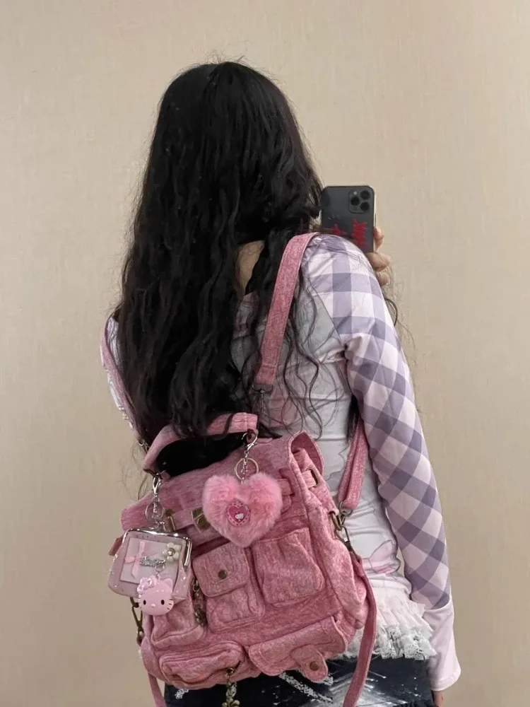 original marque de créateur lavage denim épice fille mignon rétro sac à dos faire vieux sac à dos cartable ordinateur sacs pour les femmes