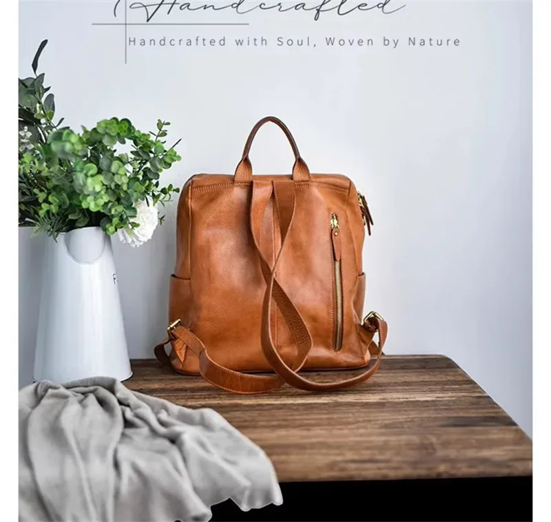 sacs à dos simples vintage de créateur en cuir véritable faits à la main pour femmes, sacs d'école de luxe en cuir de vache pour voyages de week-end en plein air
