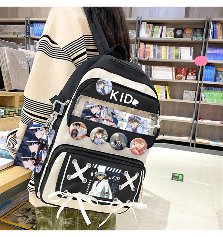 sac dos nylon animaux personnages beige noir poche avant appliques badge couverture souple ceinture air unisexe