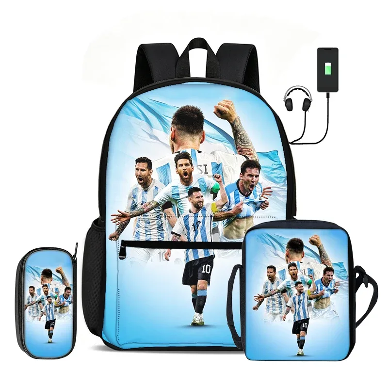 sac dos nylon motif messi bleu rouge jaune sport enfant compartiment informatique bandoulière arquée fermeture éclair