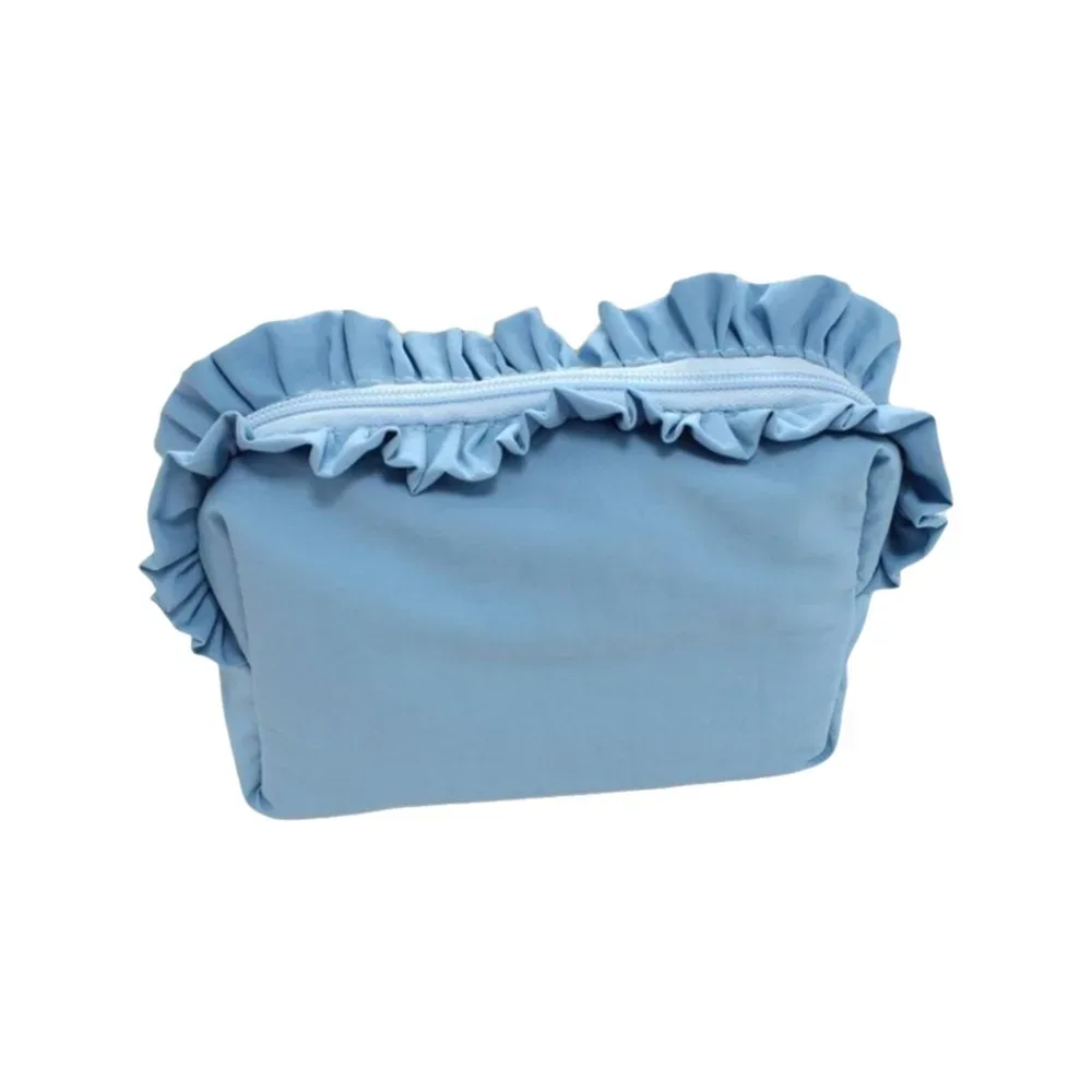 trousse de maquillage unie à volants grande capacité avec fermeture éclair, étui cosmétique en nylon, trousse à crayons, organisateur de toilette pour femme