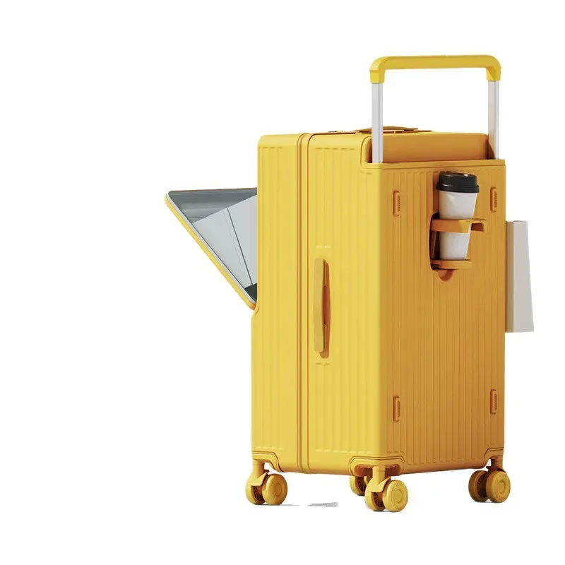 Valise PC Radiateur Jaune Rayures Verticales Poignée Amovible Roulettes Toupie Porte Gobelet Blanc Rayures Horizontales Horizontales Usage Voyage