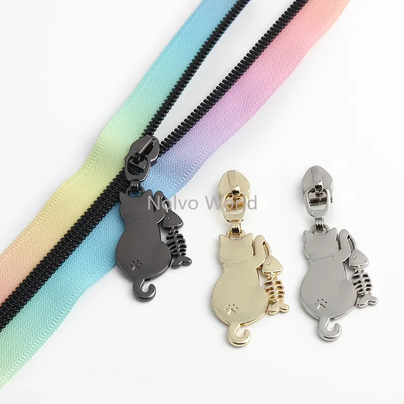 poignées en nylon en forme de chat, fermeture éclair en métal amovible, kits de réparation de curseur pour couture, sac à main, vêtements, sacs, accessoires de tête d'extracteur, 10 pièces, 30 pièces, 200 pièces, 5 #