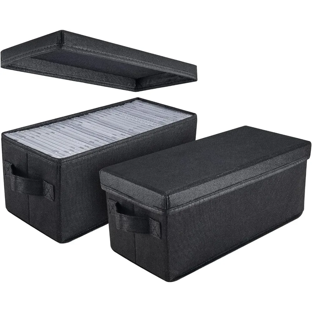 Boîte de rangement pliable pour CD et DVD avec couvercle, organiseur de médias, conteneur en tissu non tissé pour jeux vidéo, livres, vêtements, armoires